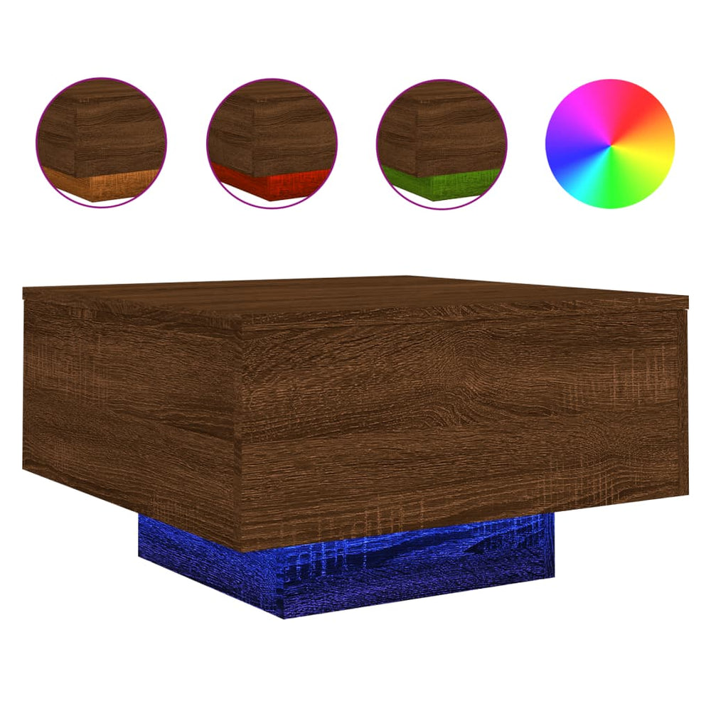 Couchtisch mit LED Braun Eichen-Optik 55x55 cm