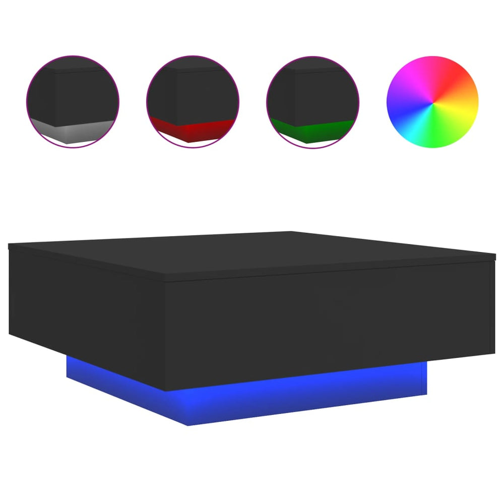 Couchtisch Schwarz mit LED 80x80 cm