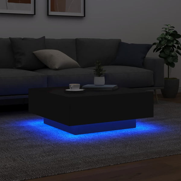 Couchtisch Schwarz mit LED 80x80 cm
