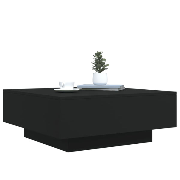 Couchtisch Schwarz mit LED 80x80 cm