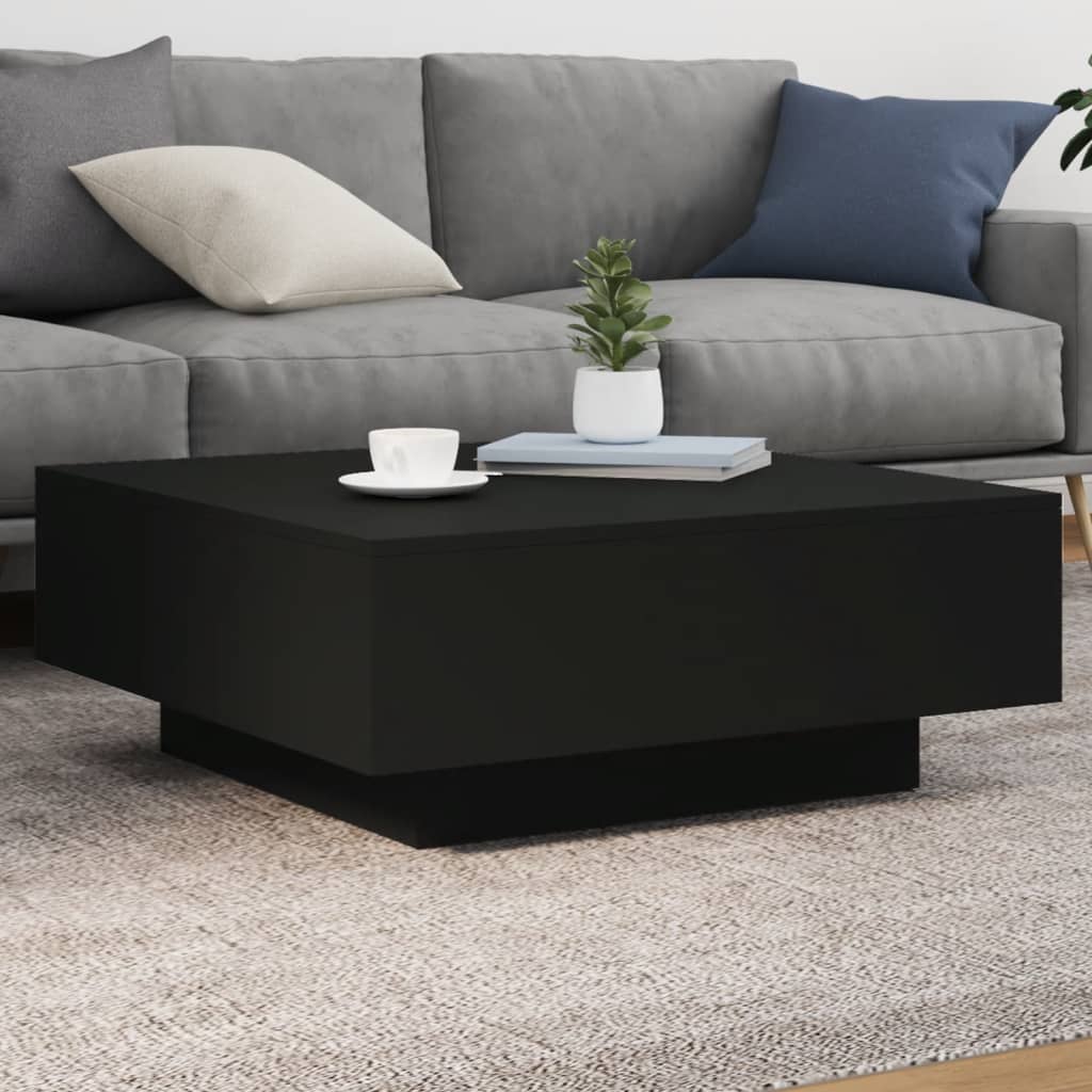 Couchtisch Schwarz mit LED 80x80 cm