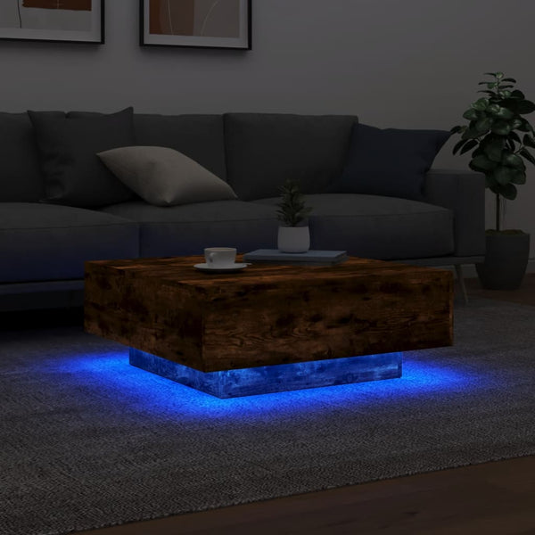 Couchtisch Räuchereiche mit LED 80x80 cm