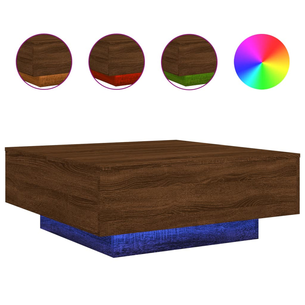 Couchtisch mit LED Braun Eichen-Optik 80x80 cm