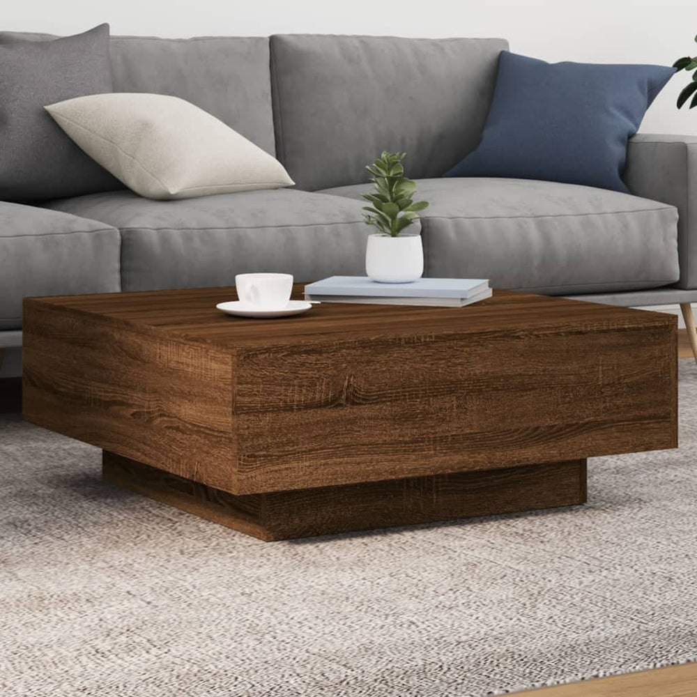 Couchtisch mit LED Braun Eichen-Optik 80x80 cm