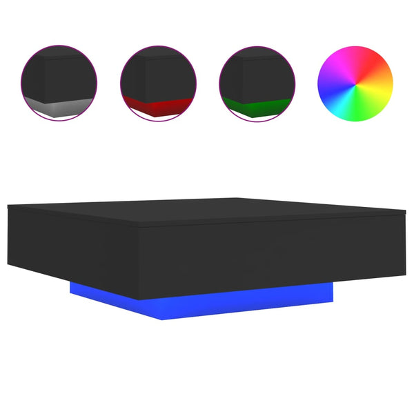 Schwarzer Couchtisch mit LED-Leuchten 100x100 cm