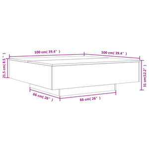 Schwarzer Couchtisch mit LED-Leuchten 100x100 cm