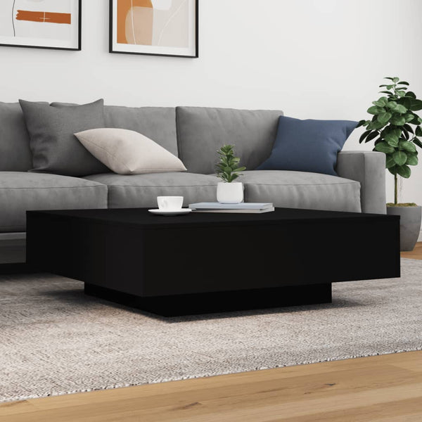 Schwarzer Couchtisch mit LED-Leuchten 100x100 cm