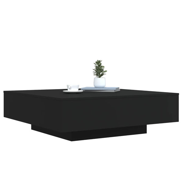 Schwarzer Couchtisch mit LED-Leuchten 100x100 cm