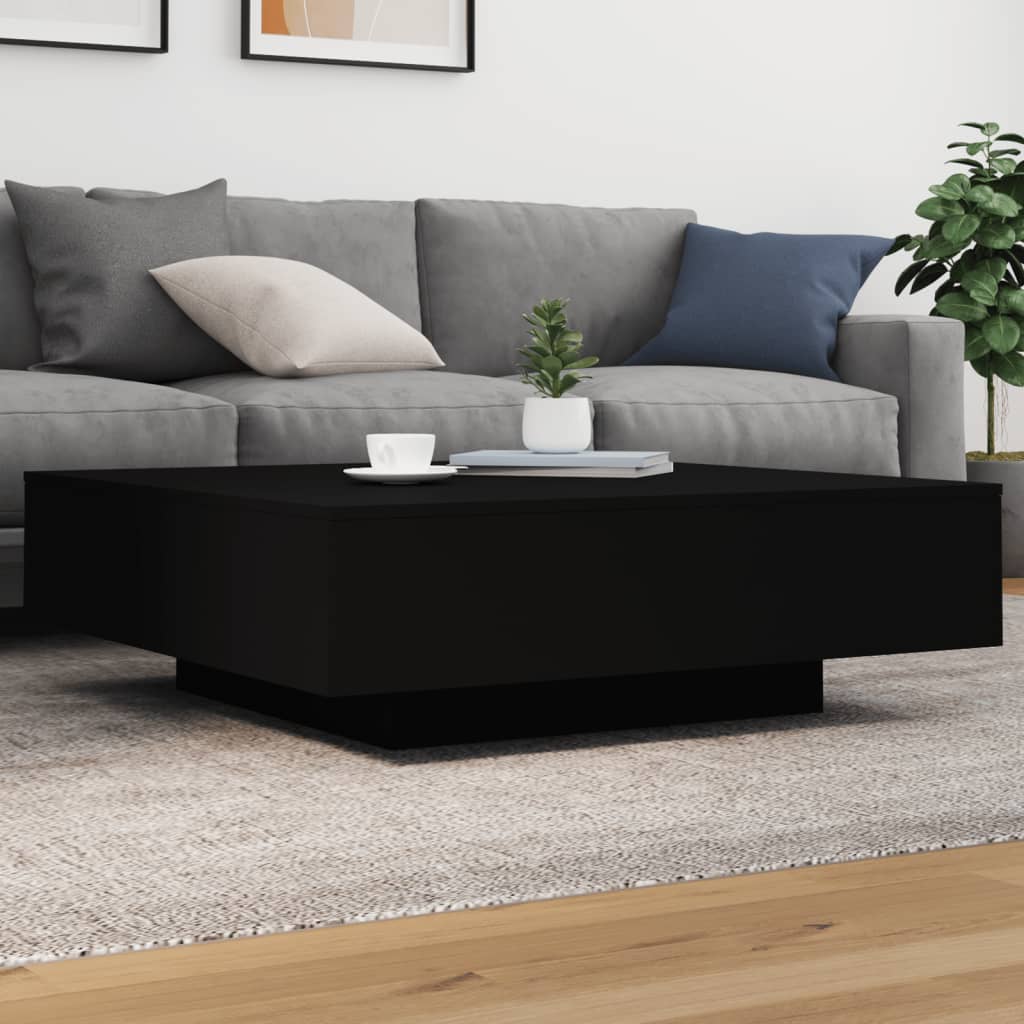 Schwarzer Couchtisch mit LED-Leuchten 100x100 cm