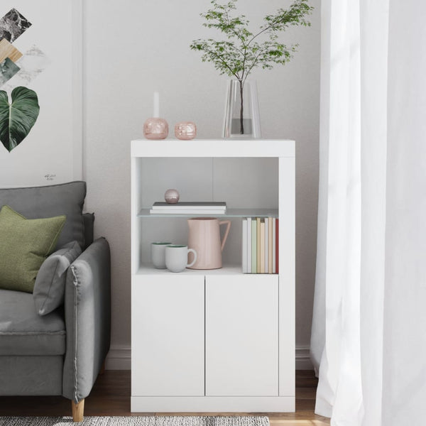 Beistellschrank Weiß mit LED-Leuchten