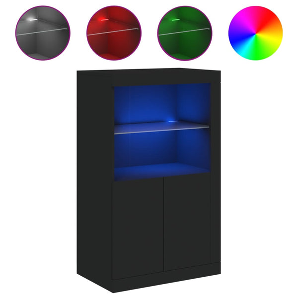 Schwarzer Beistellschrank mit LED-Leuchten