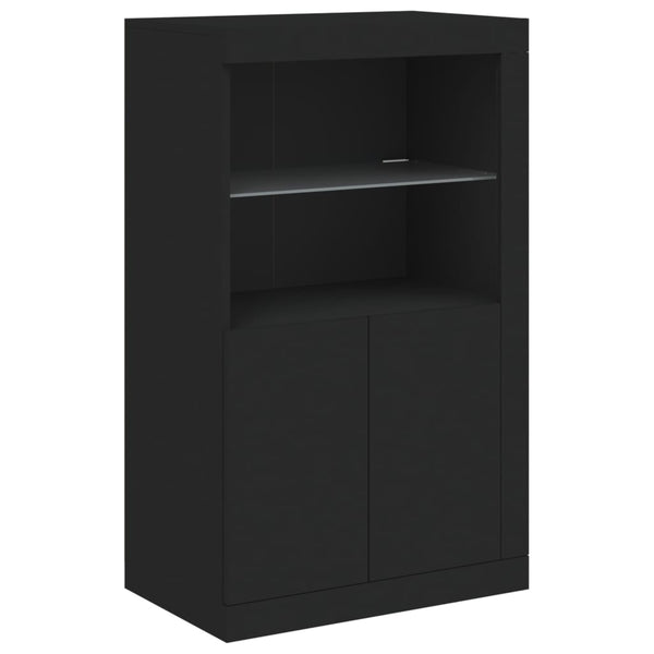 Schwarzer Beistellschrank mit LED-Leuchten