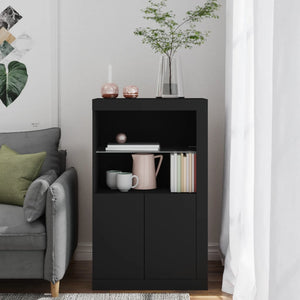 Schwarzer Beistellschrank mit LED-Leuchten