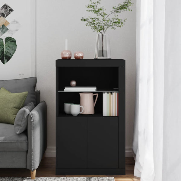 Schwarzer Beistellschrank mit LED-Leuchten