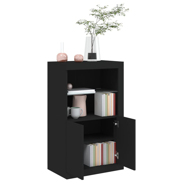 Schwarzer Beistellschrank mit LED-Leuchten