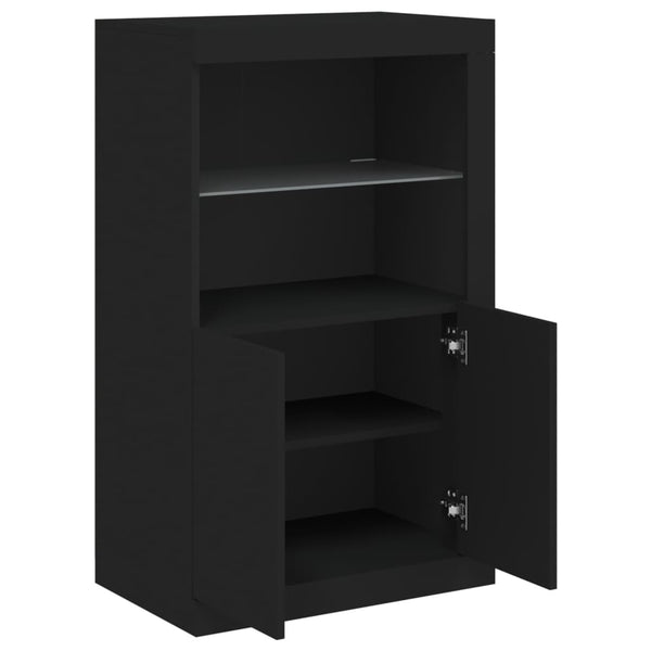 Schwarzer Beistellschrank mit LED-Leuchten