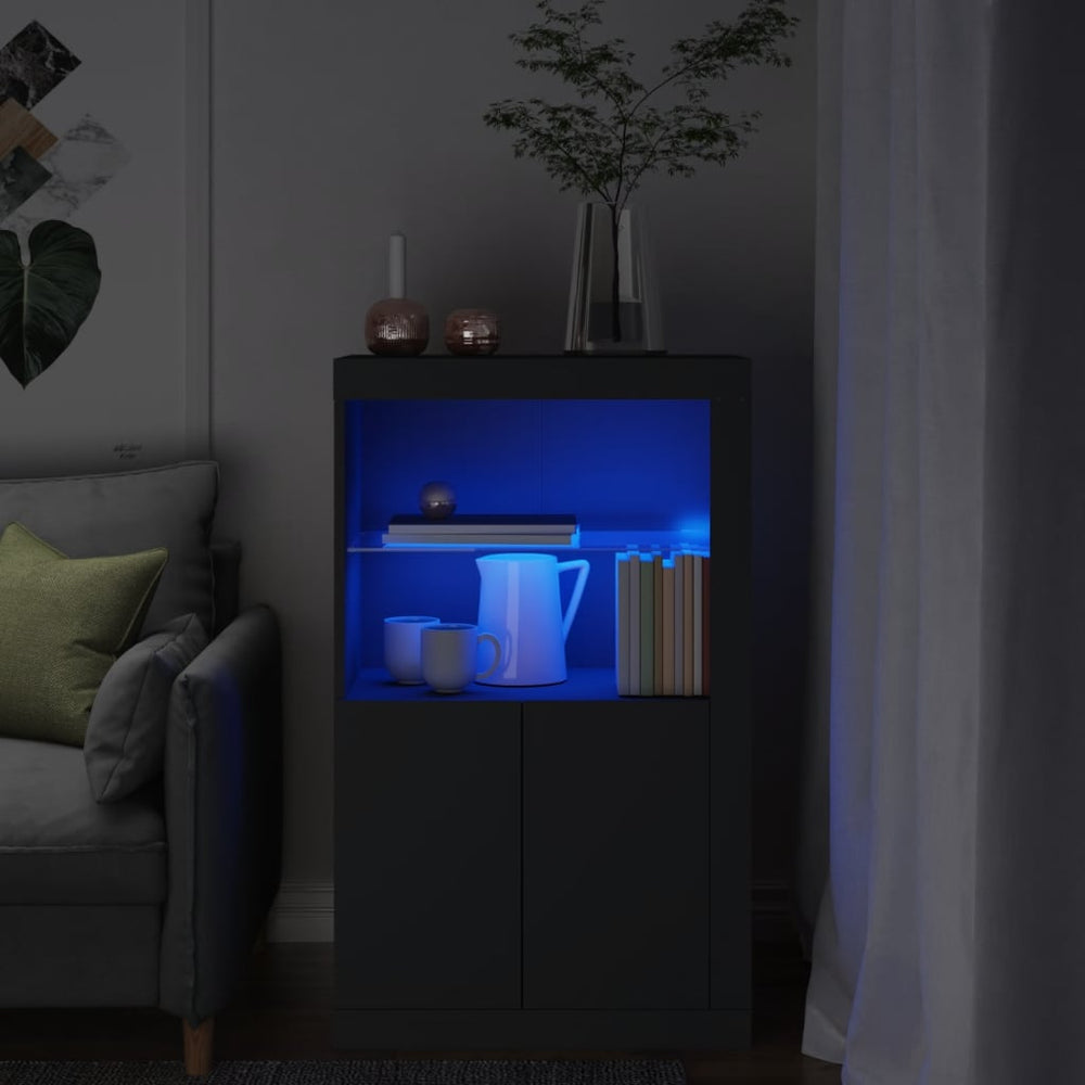 Schwarzer Beistellschrank mit LED-Leuchten