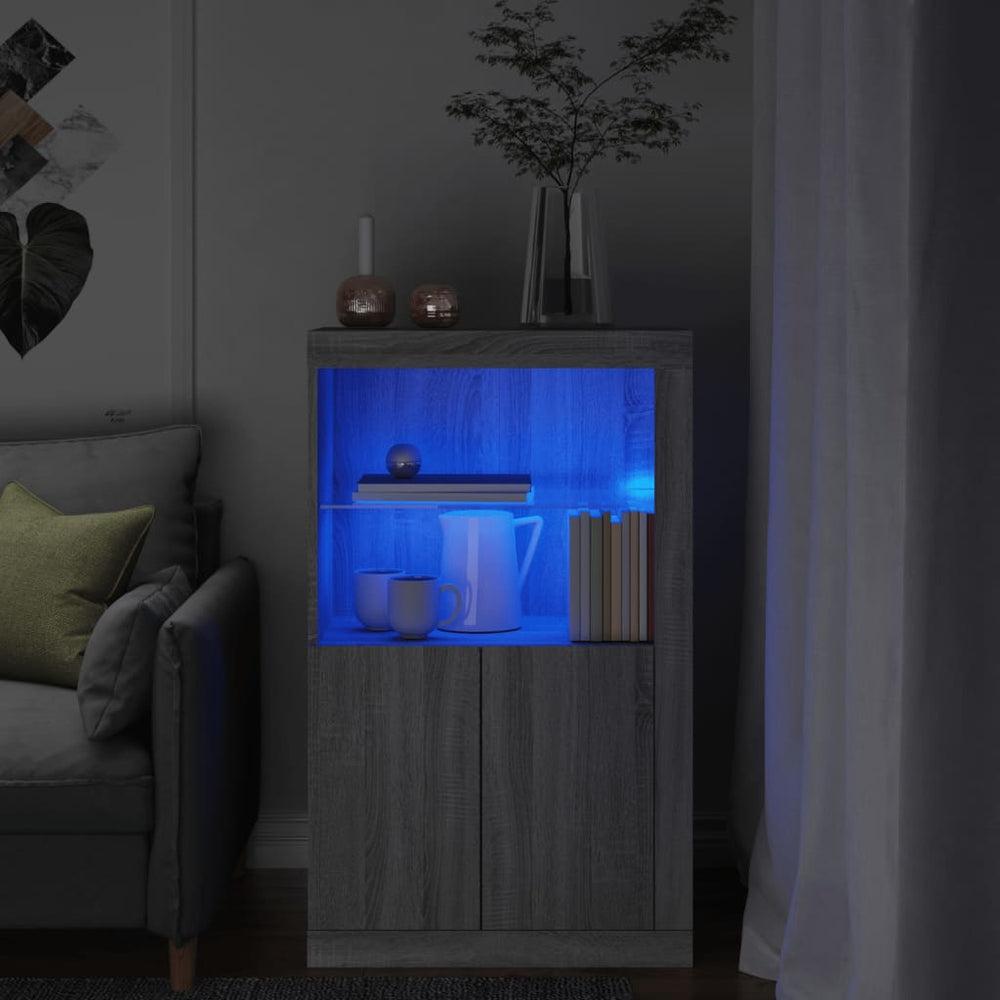 Beistellschrank Grau mit LED-Leuchten