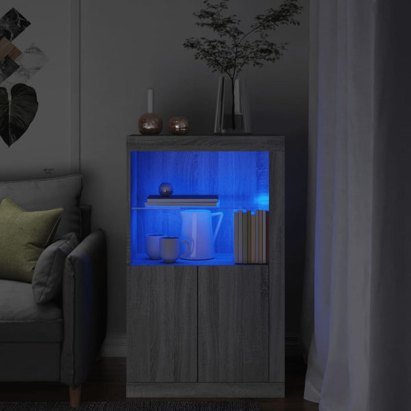 Beistellschrank Grau mit LED-Leuchten