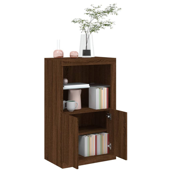 Beistellschrank mit LED Braun Eiche