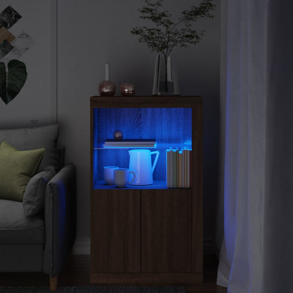 Beistellschrank mit LED Braun Eiche