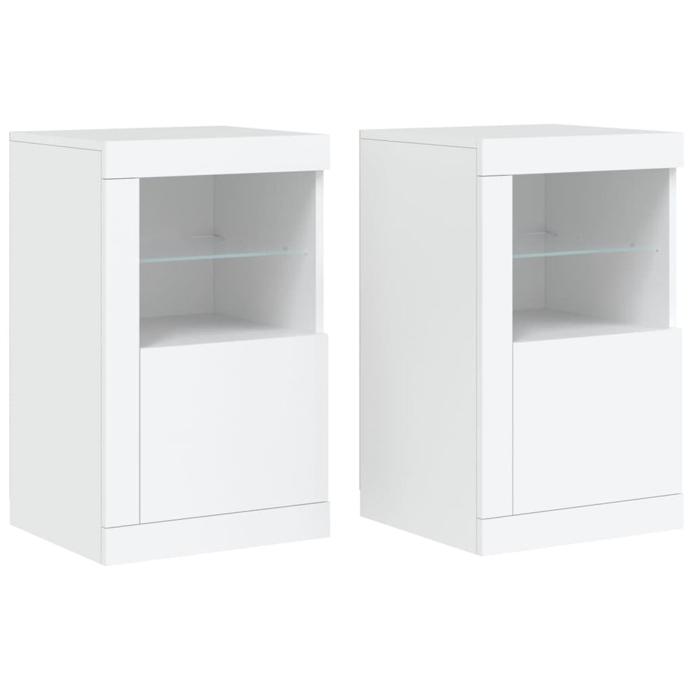 vidaXL Bedside Cabinets with LED Lights 2 pcs White Engineered Wood