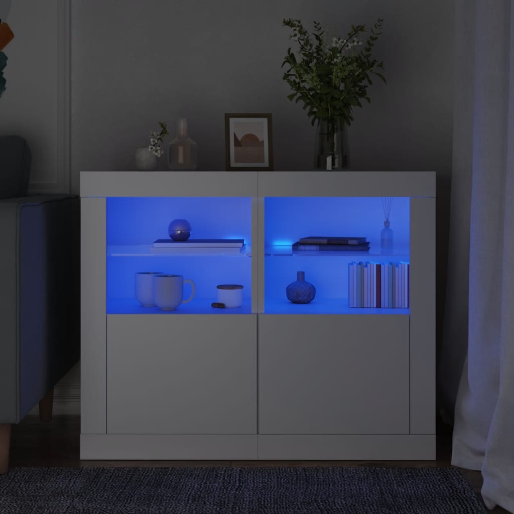 Beistellschränke mit LED, 2er Set, Weiß