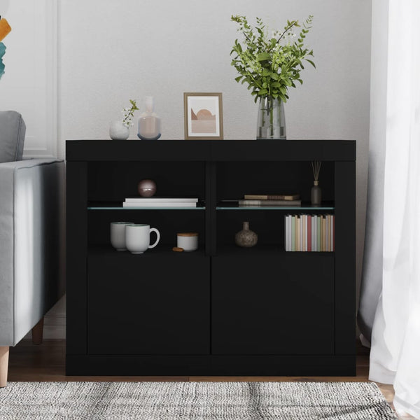 Beistellschränke mit LED Schwarz, 2er-Set
