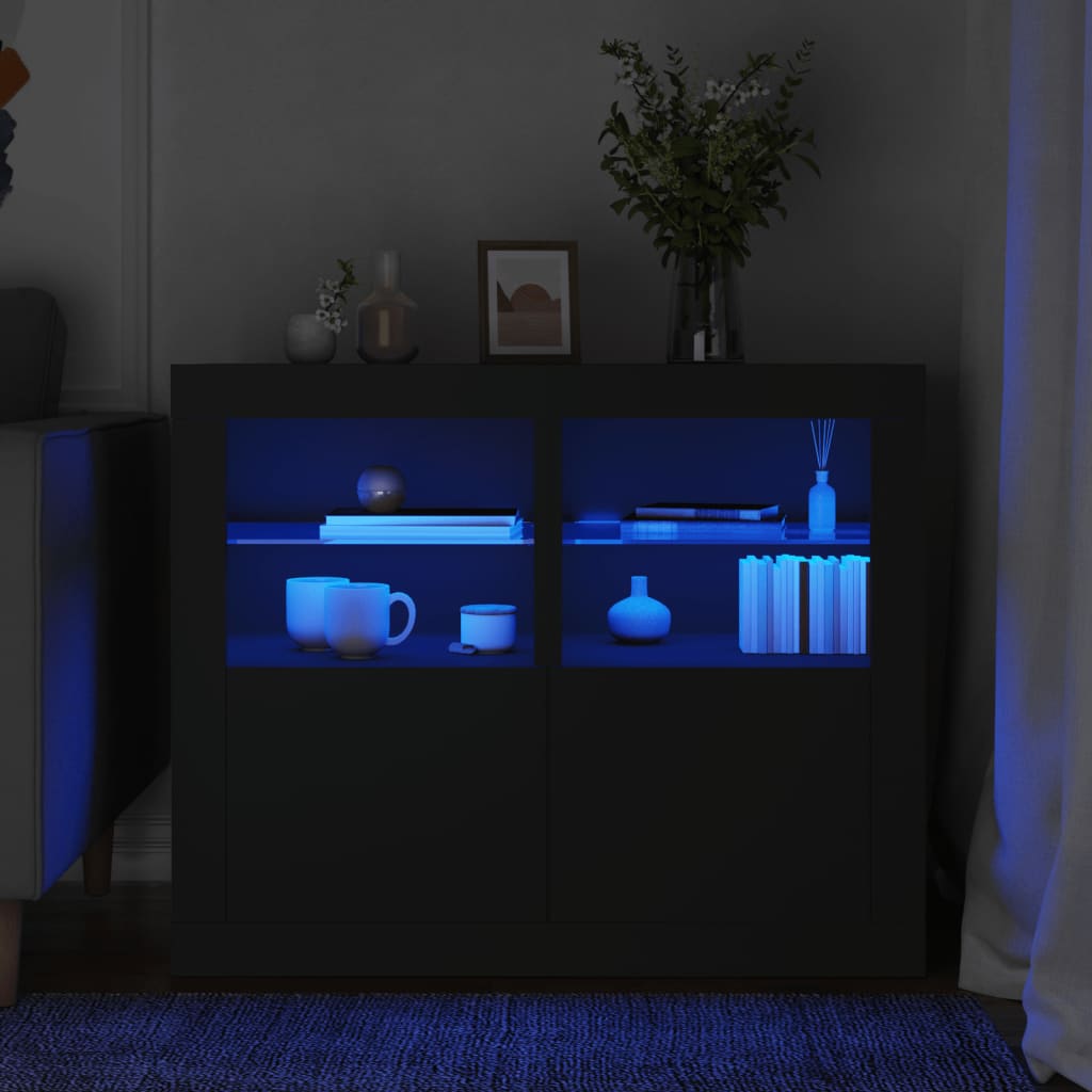 Beistellschränke mit LED Schwarz, 2er-Set