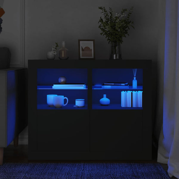 Beistellschränke mit LED Schwarz, 2er-Set