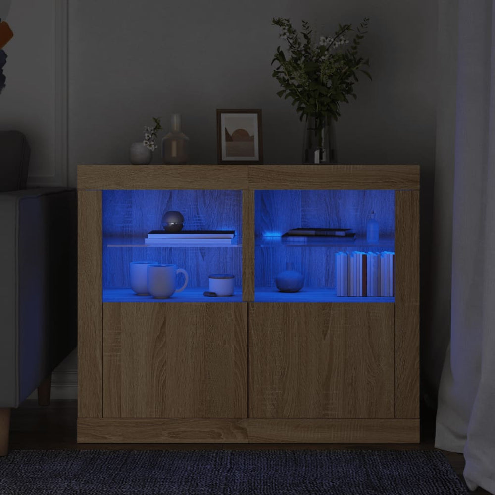 vidaXL Side Cabinets with LED Lights 2 pcs Sonoma Oak