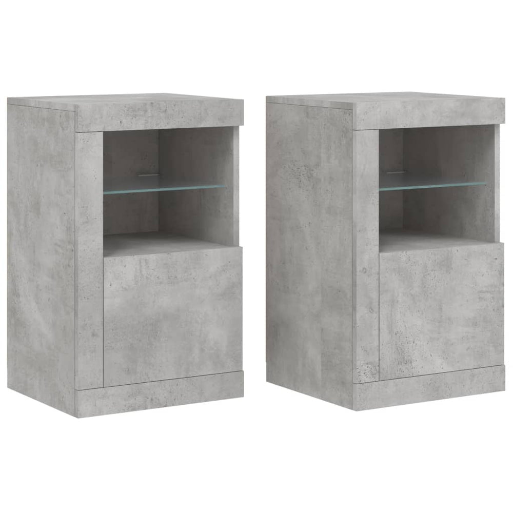 vidaXL Armoires de chevet avec lumières LED 2 pcs Gris béton Bois d'ingénierie