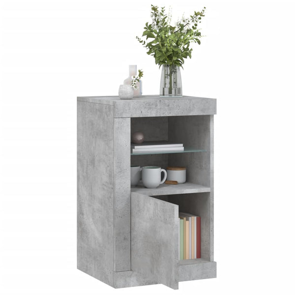 Betongraue Beistellschränke mit LED, 2er-Set