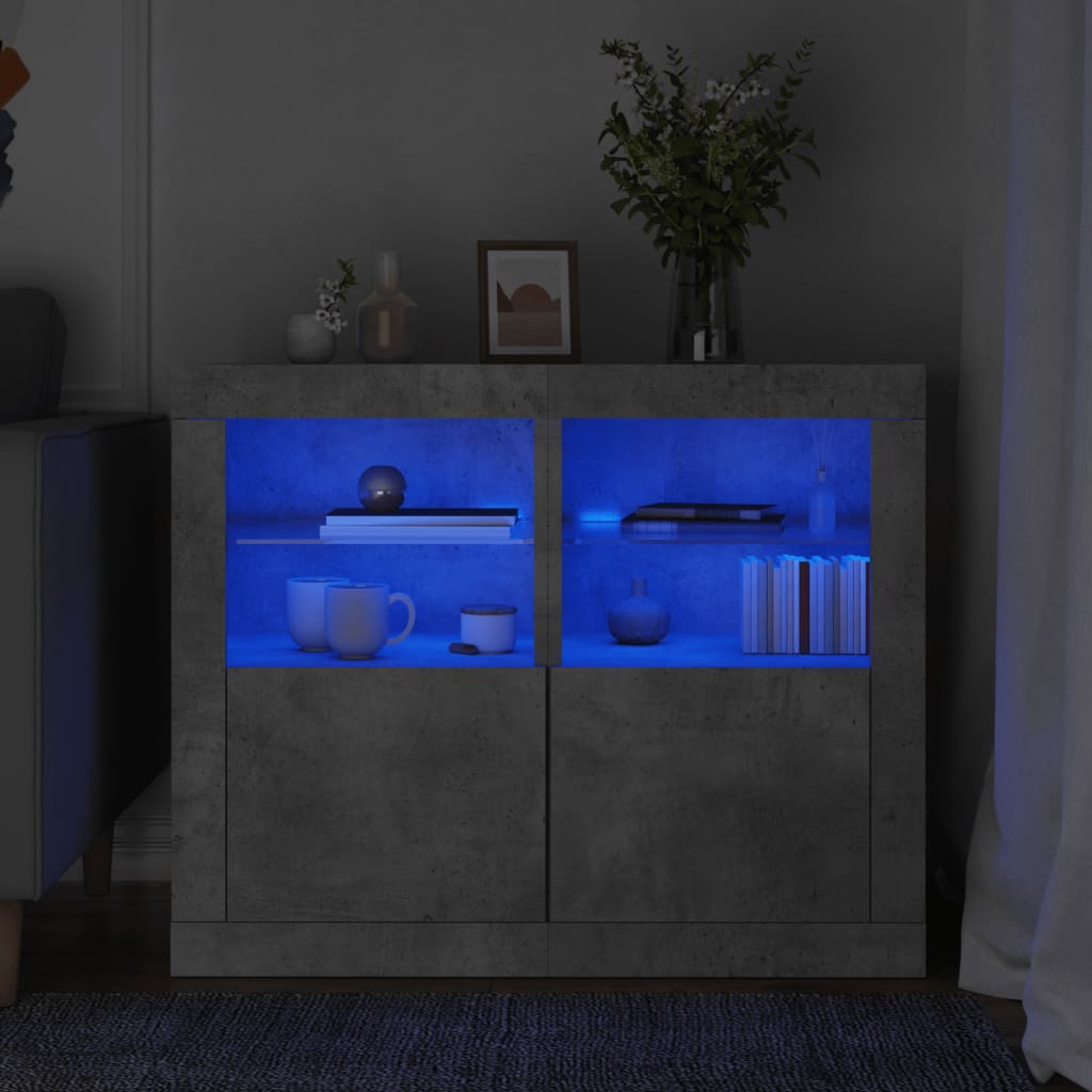 Betongraue Beistellschränke mit LED, 2er-Set