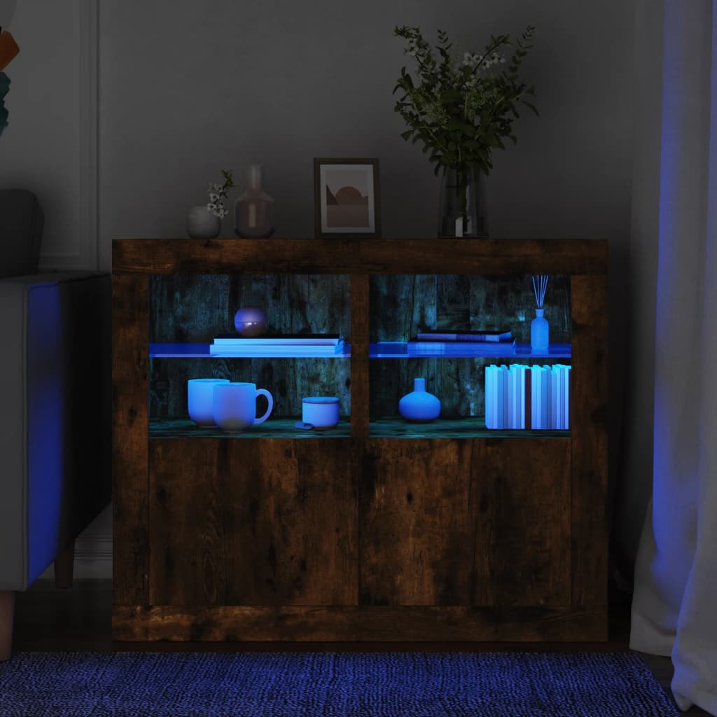 Beistellschränke mit LED Räuchereiche 2er Set