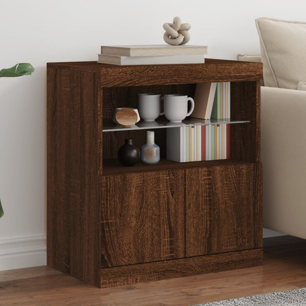 vidaXL Sideboard with LED Lights Brown Oak Look 60x37x67 cm