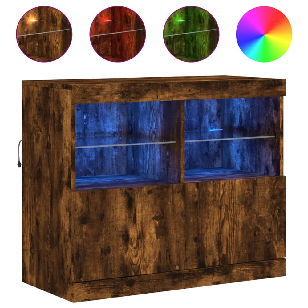 vidaXL Sideboard with LED Lights Smoked Oak 81x37x67 cm
