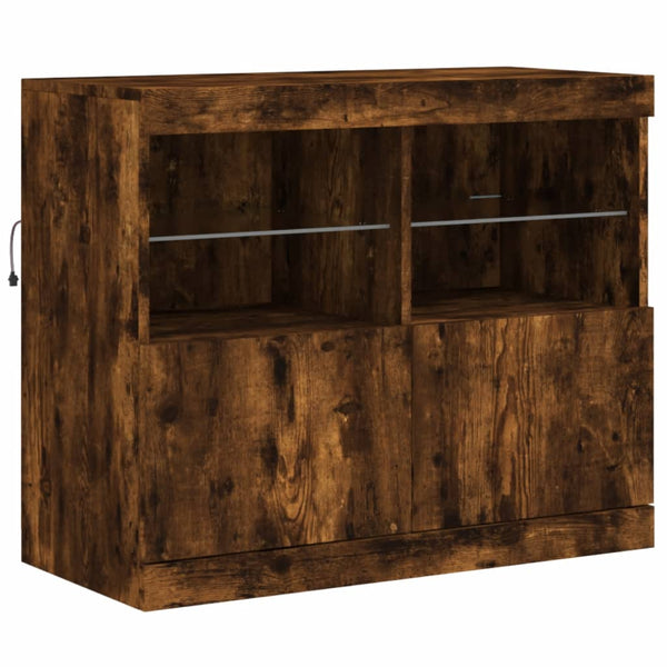 Sideboard mit LED-Leuchten, Räuchereiche, 81 cm