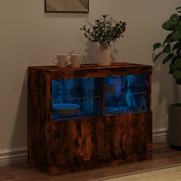 Sideboard mit LED-Leuchten, Räuchereiche, 81 cm