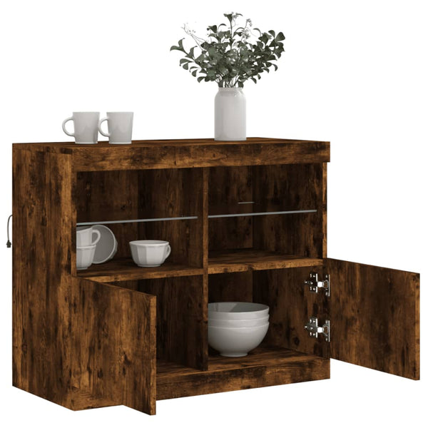 Sideboard mit LED-Leuchten, Räuchereiche, 81 cm