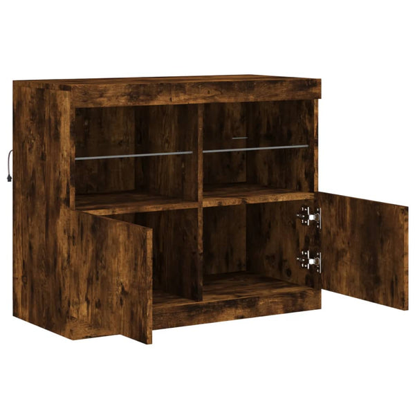 Sideboard mit LED-Leuchten, Räuchereiche, 81 cm