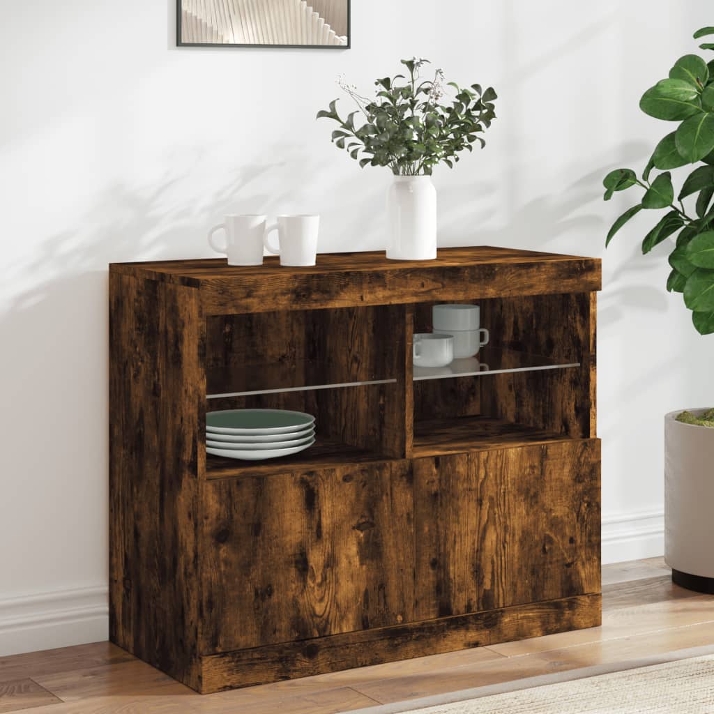 Sideboard mit LED-Leuchten, Räuchereiche, 81 cm