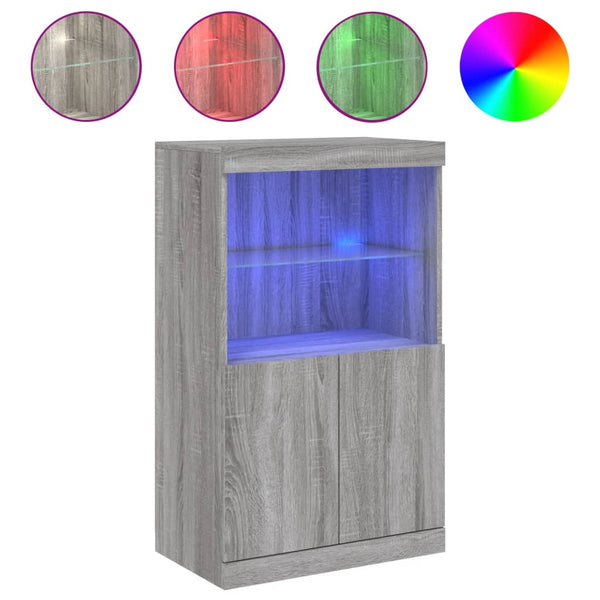 Sideboard Grau Sonoma mit LED-Leuchten 60,5x37x100 cm