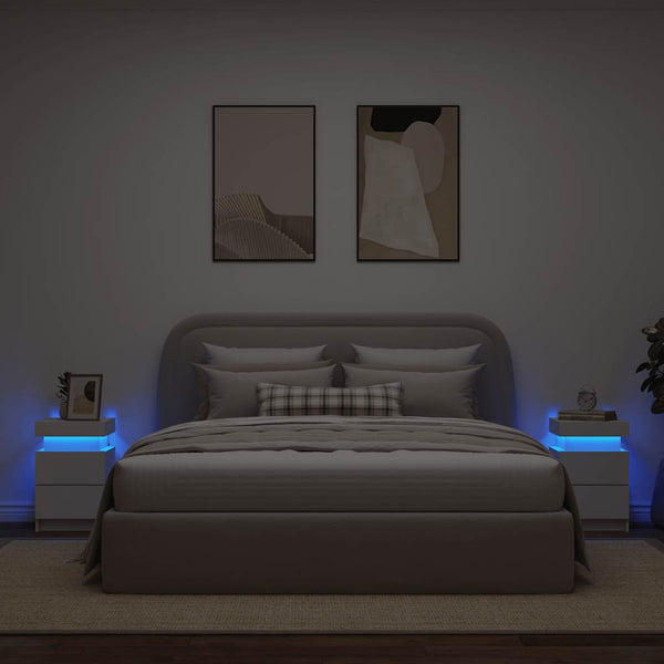 Nachttische mit LED-Leuchten, 2er-Set, Weiß