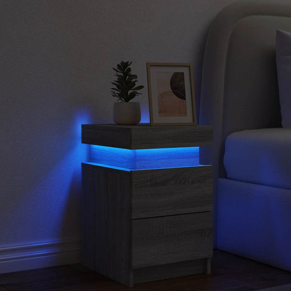 Nachttisch mit LED Grau Sonoma 35x39x55 cm