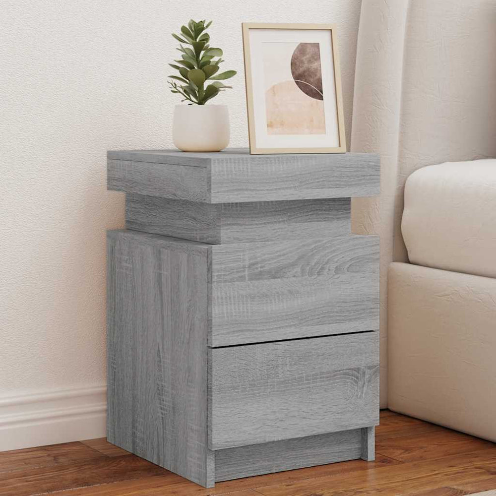 vidaXL Nightstand with LED Lights Gray Sonoma 35x39x55 cm