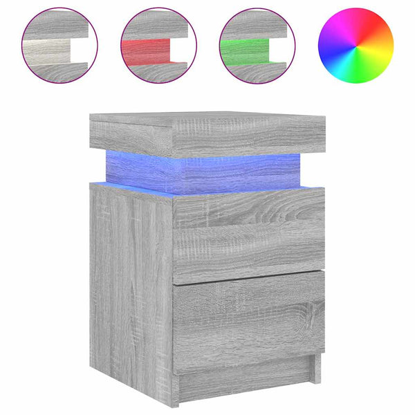 Nachttische mit LED-Leuchten, 2er-Set, Grau Sonoma
