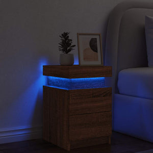 Nachttisch mit LED Braun Eiche-Optik