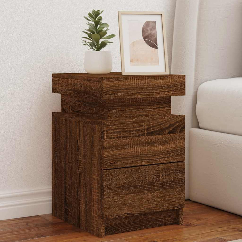 vidaXL Nightstand with LED Lights Brown Oak Look 35x39x55 cm