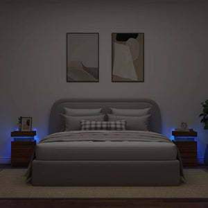 Nachttische mit LED Braun Eiche Optik 2er Set